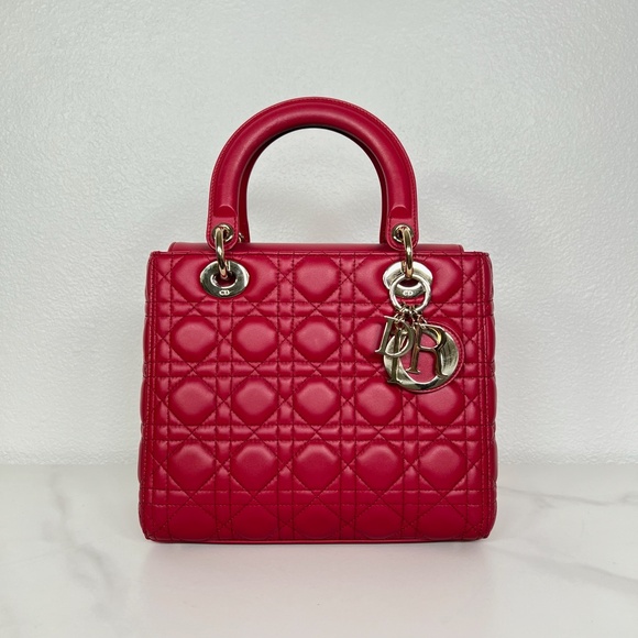 Dior Red Medium Lady Dior Handbag - Picture 1 of 9